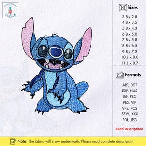 Koala Machine Embroidery Design Blue Koala Embroidery Pattern Famous Movie Character Blue Alien Big-Eared Stitch Embroidery Pattern PES DST