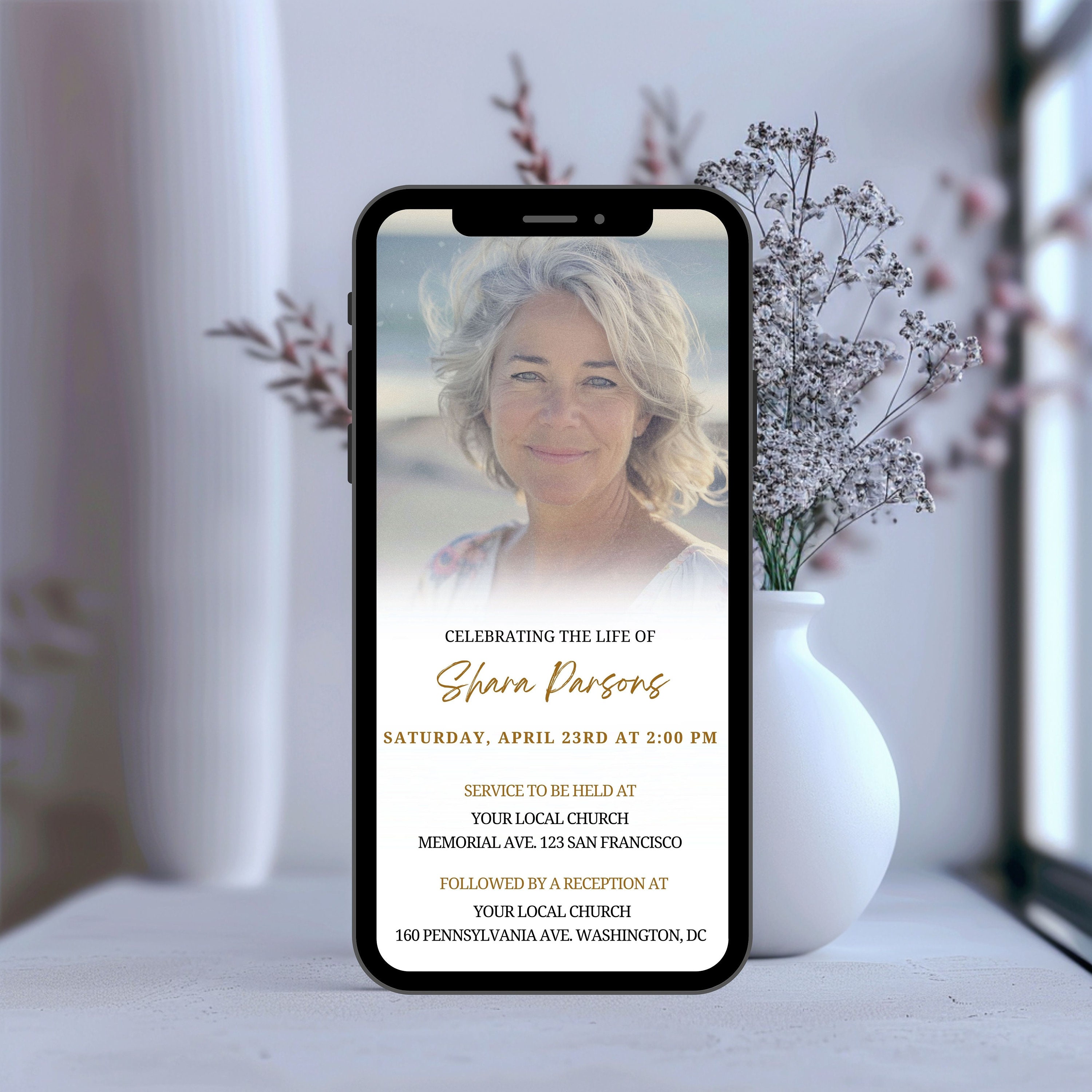 Editable Celebrating the Life of Evite Phone Invitation With Photo