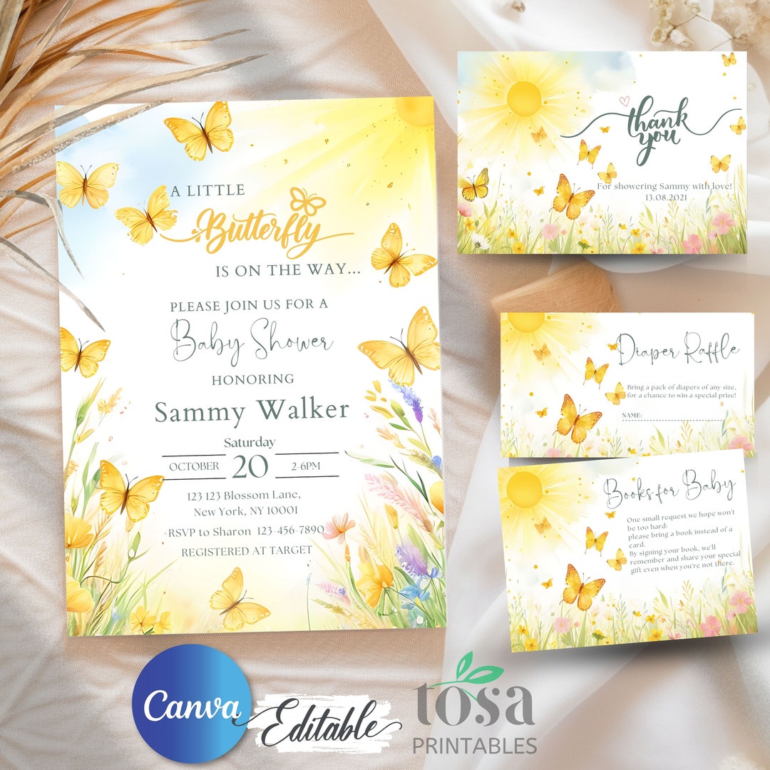 EDITABLE Butterfly Baby Shower Invitation Template INSTANT DOWNLOAD ...