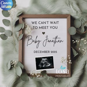 Digitale einfache Greenery Minimalistische Schwangerschaftsankündigung Baby offenbaren neutrales Geschlecht Social Media Facebook Instagram bearbeitbare Vorlage