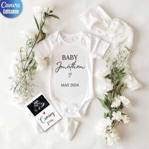 Digital Neutral Minimalistic Schwangerschaftsankündigung Baby Reveal Ankündigung Social Media Facebook Instagram Bearbeitbare Vorlage Canva