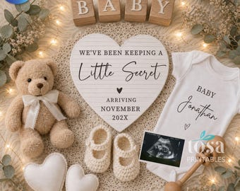 Neutral Teddy Bear Pregnancy Announcement Canva Template, We’ve Been Keeping a Little Secret Digital Reveal, Social Media Baby Announcement