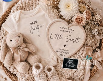 Digital Pregnancy Announcement Neutral Bunny, Weve Been Keeping a Little Secret Template, Editable Canva Baby Reveal, Social Media Download