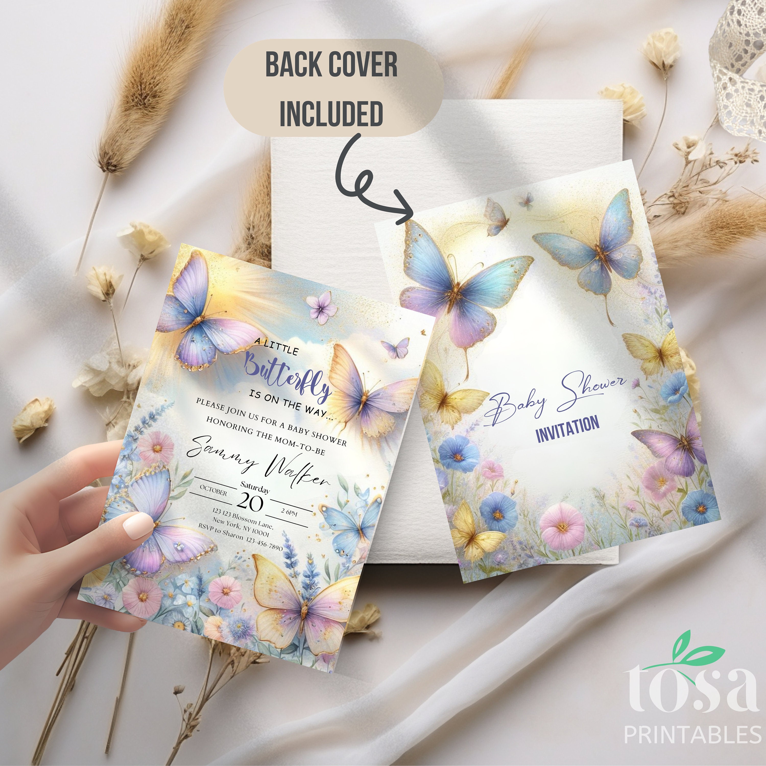Butterfly Baby Shower Invitation Set: Editable Canva Template (digital ...