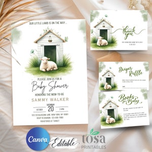 Lamb Baby Shower Invitation Bundle: Editable Canva Template (Digital Download)