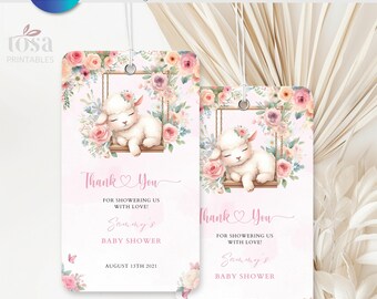 Tags voor bedankje voor babyshower roze lam: bewerkbaar bedankkaartje (canva digitaal)