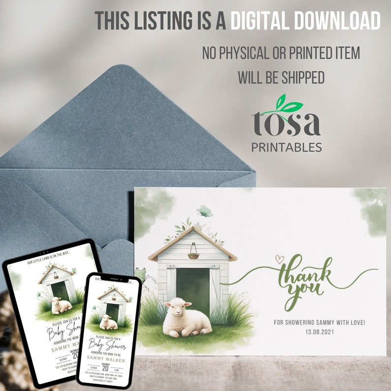 EDITABLE Lamb Baby Shower Invitation Template INSTANT DOWNLOAD ...