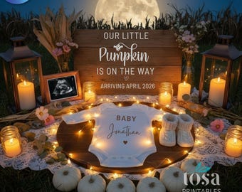 Little Pumpkin Pregnancy Announcement Fall Baby Reveal Card Halloween Maternity Digital Download October Autumn Printable Canva Template