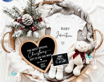 White Christmas Pregnancy Announcement for Social Media, Digital Baby Reveal Template, December Holiday Baby, Editable Canva Download, Best