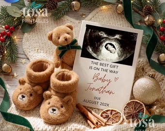 White Christmas Pregnancy Announcement for Social Media, Digital Baby Reveal Template, December Holiday Baby, Editable Canva Download, Best