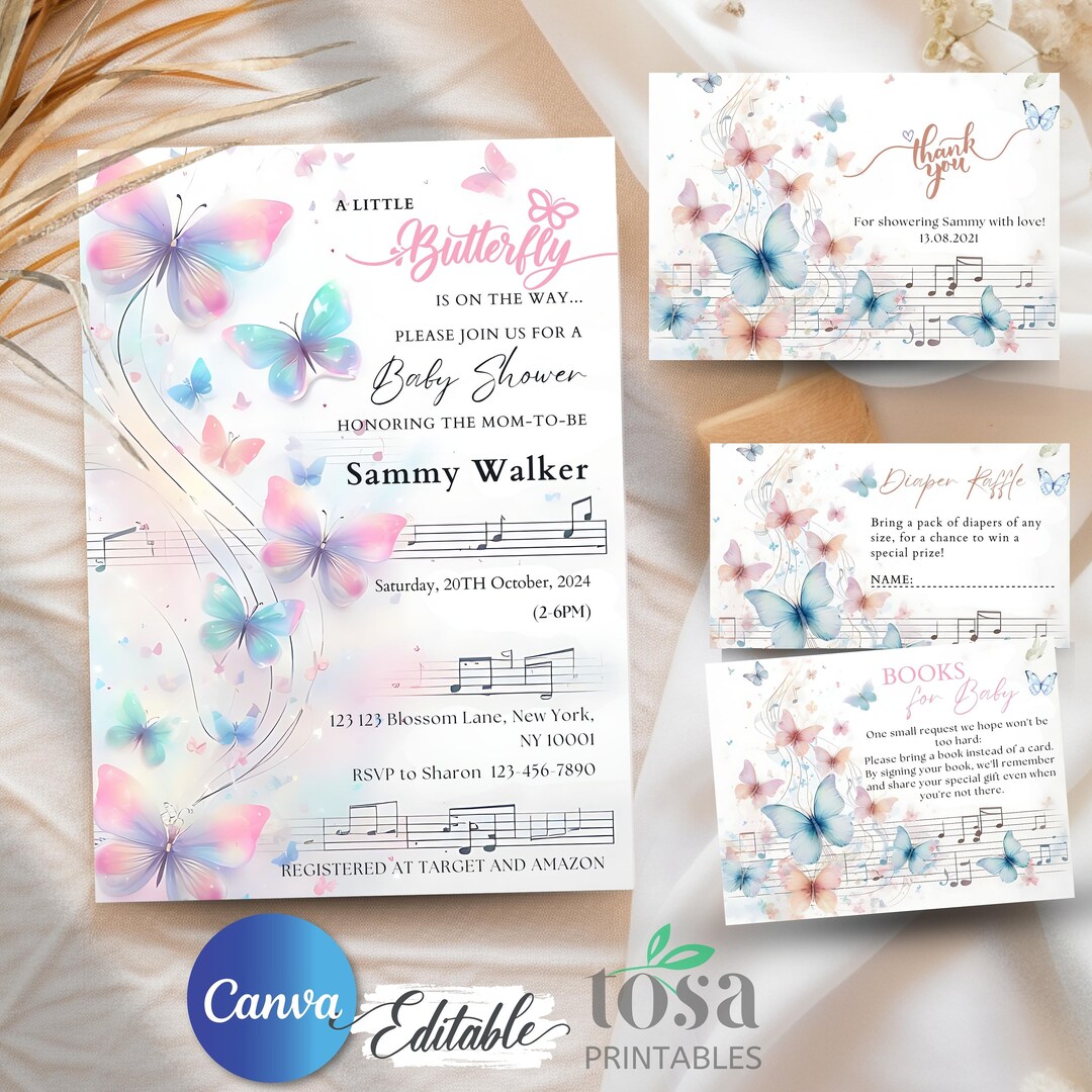 EDITABLE Butterfly Baby Shower Invitation Template INSTANT DOWNLOAD ...