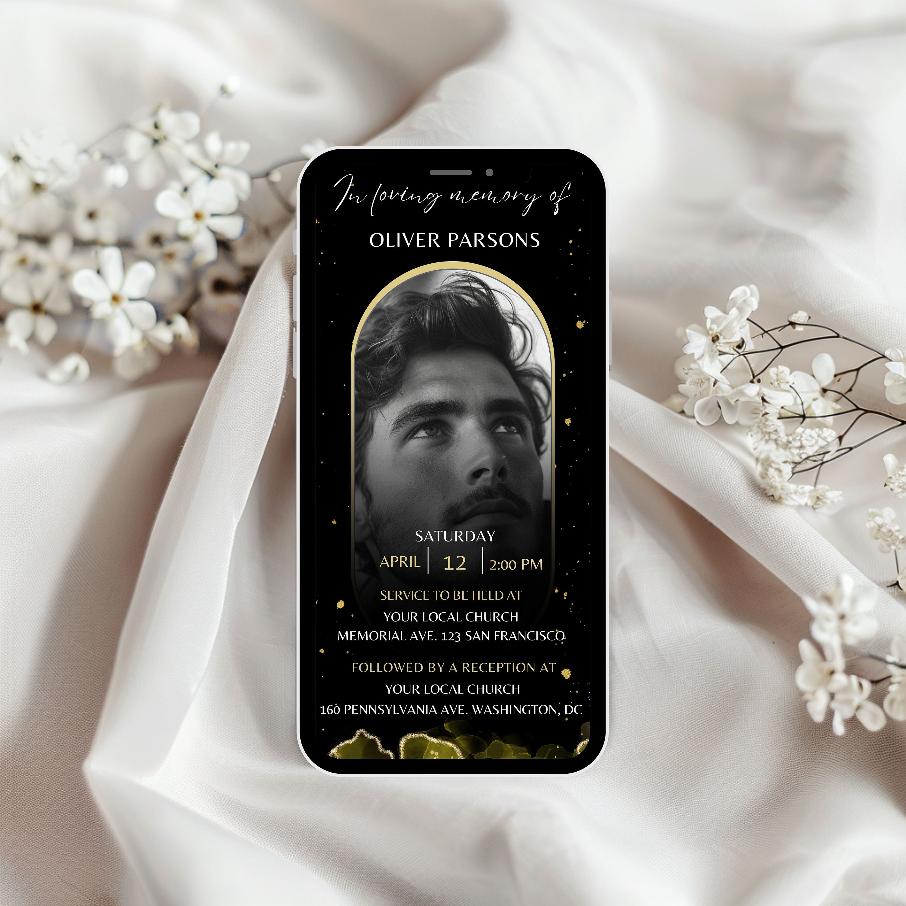 Editable in Loving Memory Evite Phone Invitation With Photo, Memorial ...