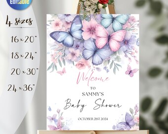 Butterfly Baby Shower Welcome Sign Template: Editable Canva Print (Digital Download)
