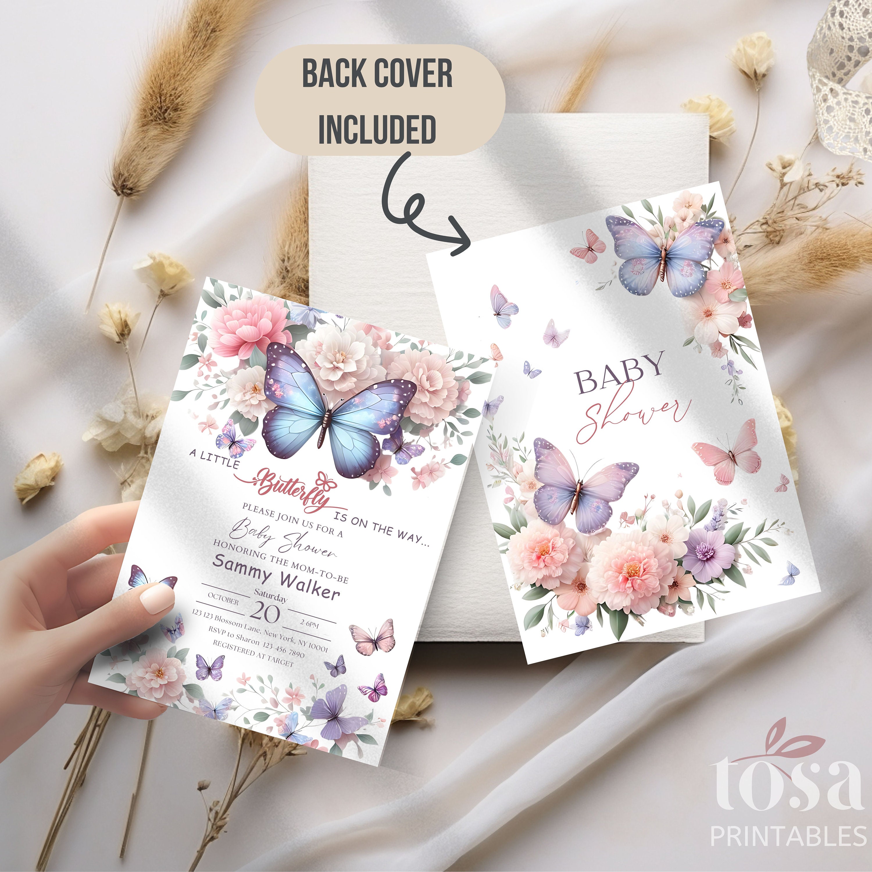 Butterfly Baby Shower Invitation Set: Editable Canva Template (digital ...