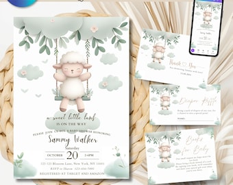 EDITABLE Greenery Lamb Baby Shower Invitation Template INSTANT DOWNLOAD Canva Template Sheep Baby Shower Invitation Bundle Printable TSP71