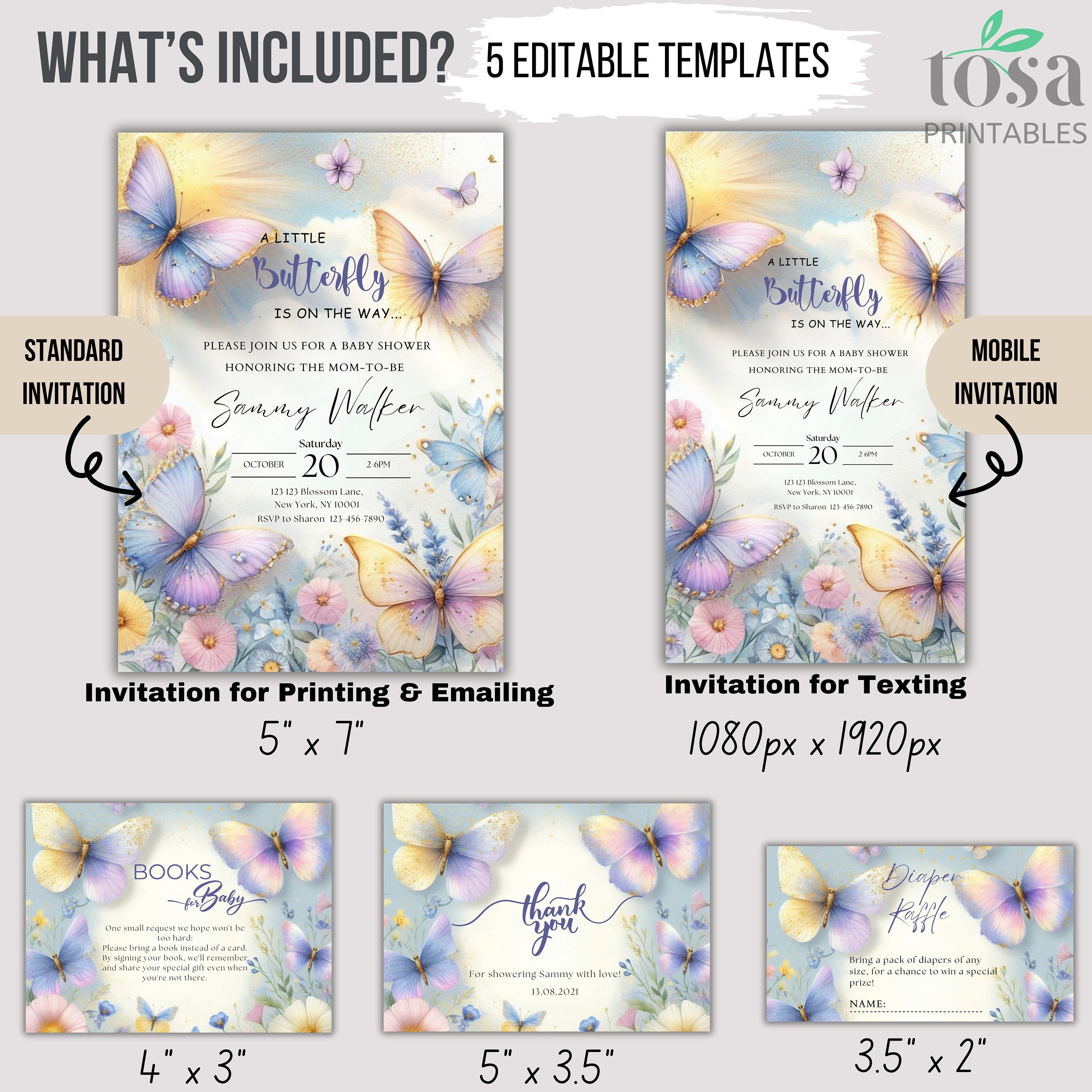 Butterfly Baby Shower Invitation Set: Editable Canva Template (digital ...