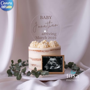 Digital Neutral Minimalistisch Schwangerschaftansage Baby offenbaren Neutral Geschlecht Social Media Facebook Instagram Bearbeitbare Vorlage Canva Cake