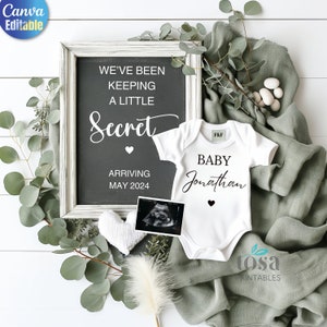Digital Greenery Minimalistische Schwangerschaftsankündigung Baby offenbaren Neutrales Geschlecht Social Media Facebook Instagram Bearbeitbare Vorlage Canva Boy