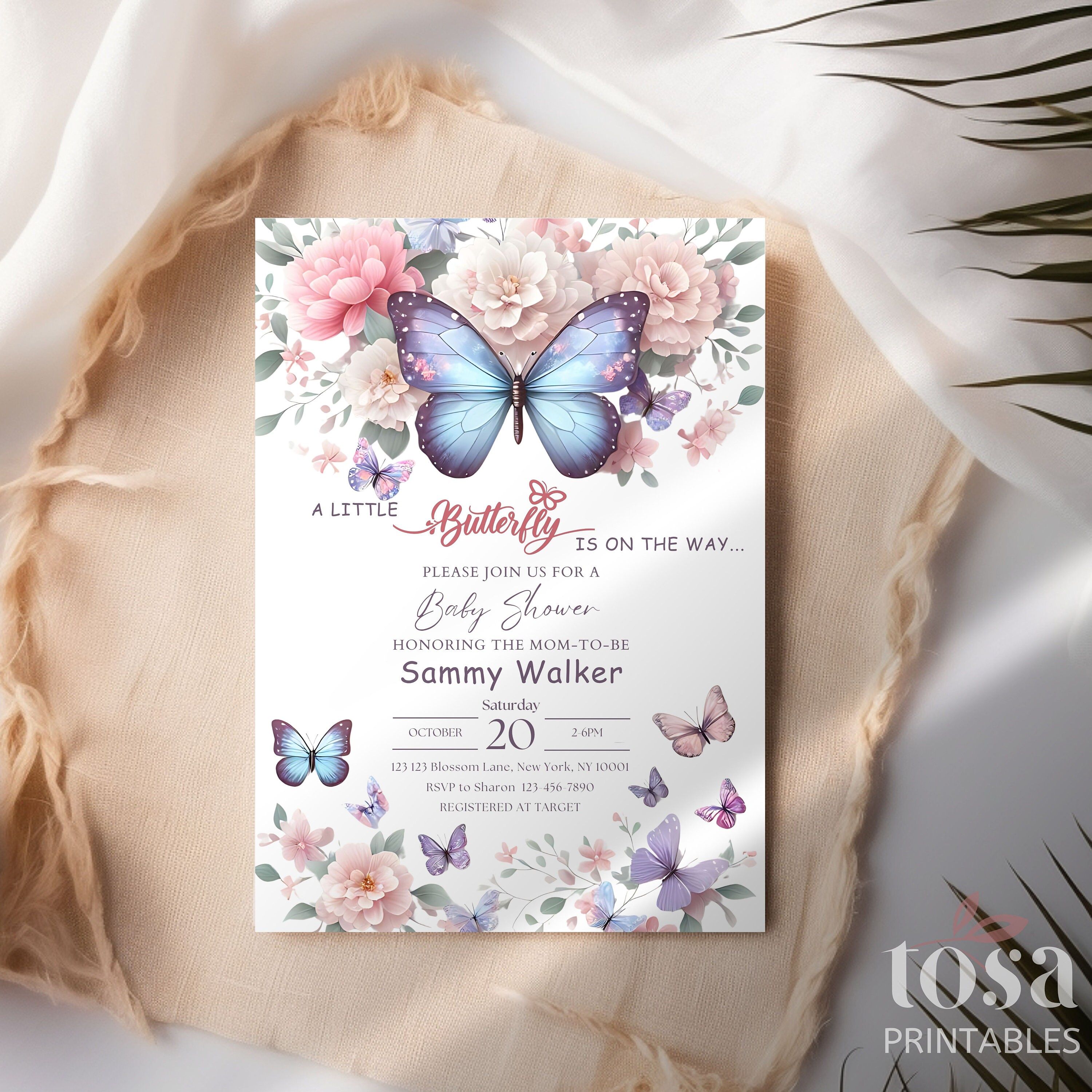 Butterfly Baby Shower Invitation Set: Editable Canva Template (digital ...