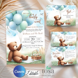 Editable Bear Baby Shower Invitation Set (Digital Download)