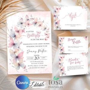 EDITABLE Butterfly Baby Shower Invitation Template INSTANT DOWNLOAD Canva Template Butterfly Baby Shower Invitation Set Printable for Girls