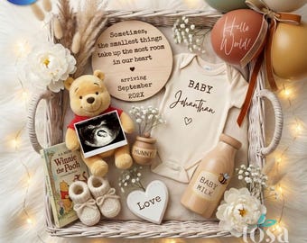 Winnie The Pooh Schwangerschaftansage | Klassische Pooh Baby Reveal | Smallest Things Zitat | Gender Neutral Canvas Vorlage Digitaler Download