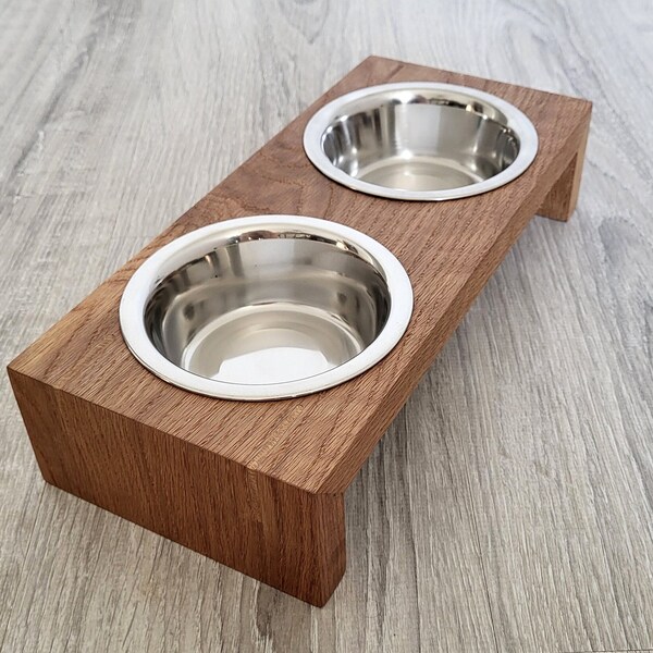 Elevated Cat and Dog Bowl with Wooden Stand | Pet Feeder for Small Dog and Cat | Custom Pet Supplies