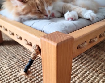 Cat Bed Hammock - Handcrafted Eco-Friendly Lounger with Jute Rope | Custom Pet Furniture | Wooden Cat Supplies | Gift for Cat Lovers