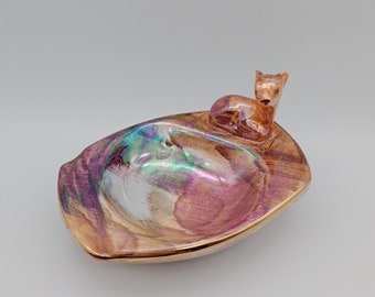 Vintage Oldcourt Ware and painted Deer Dish, sweetie dish, trinket dish, coins and keys dish, made in England