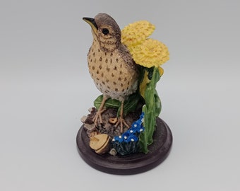 figurine vintage d'Andy Pearce, collection d'oiseaux de grive musicienne 2002, fleurs jaunes, cadeau pour les amoureux des oiseaux, très bon état, 3 3/4" H