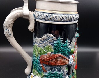 German LIMITED edition Beer Stein, no 421/5000, with pewter hinged lid,Werner Corzelius 1954-1990