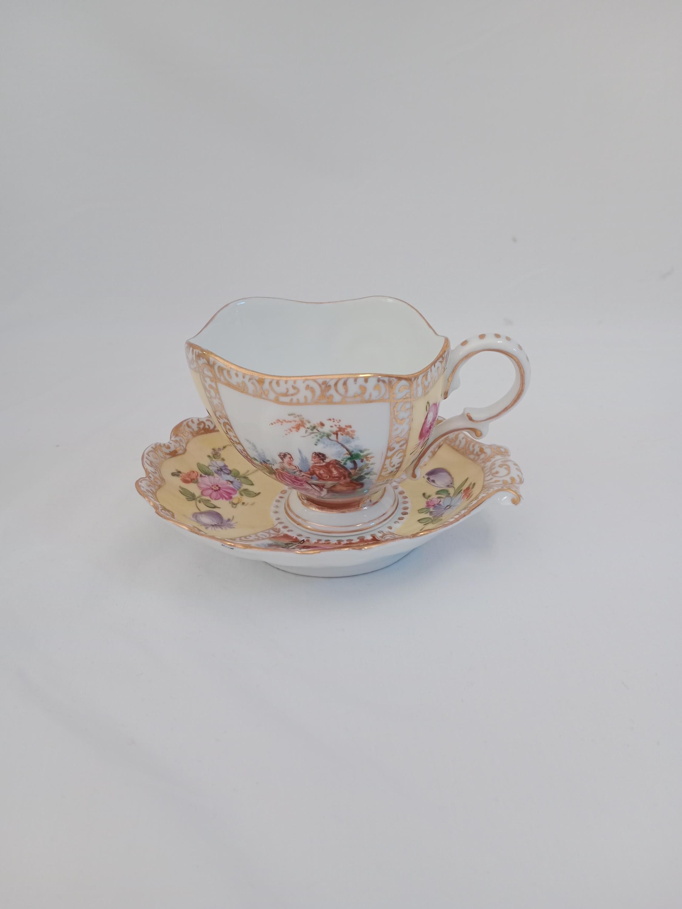 【Helena Wolfsohn】アンティーク　プレート　2枚セット Vintage Rare C.1920s Helena Wolfsohn Dresden Yellow Quatrefoil Tea
