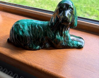 Vintage Sitting dog pottery in the style of Blue Mountain Pottery, but no Blue Mountain mark, Canadian Glazed Ceramics