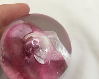 Vintage Hand Blown Art Glass Caithness Moonstone Pink Blue Swirl Paperweight