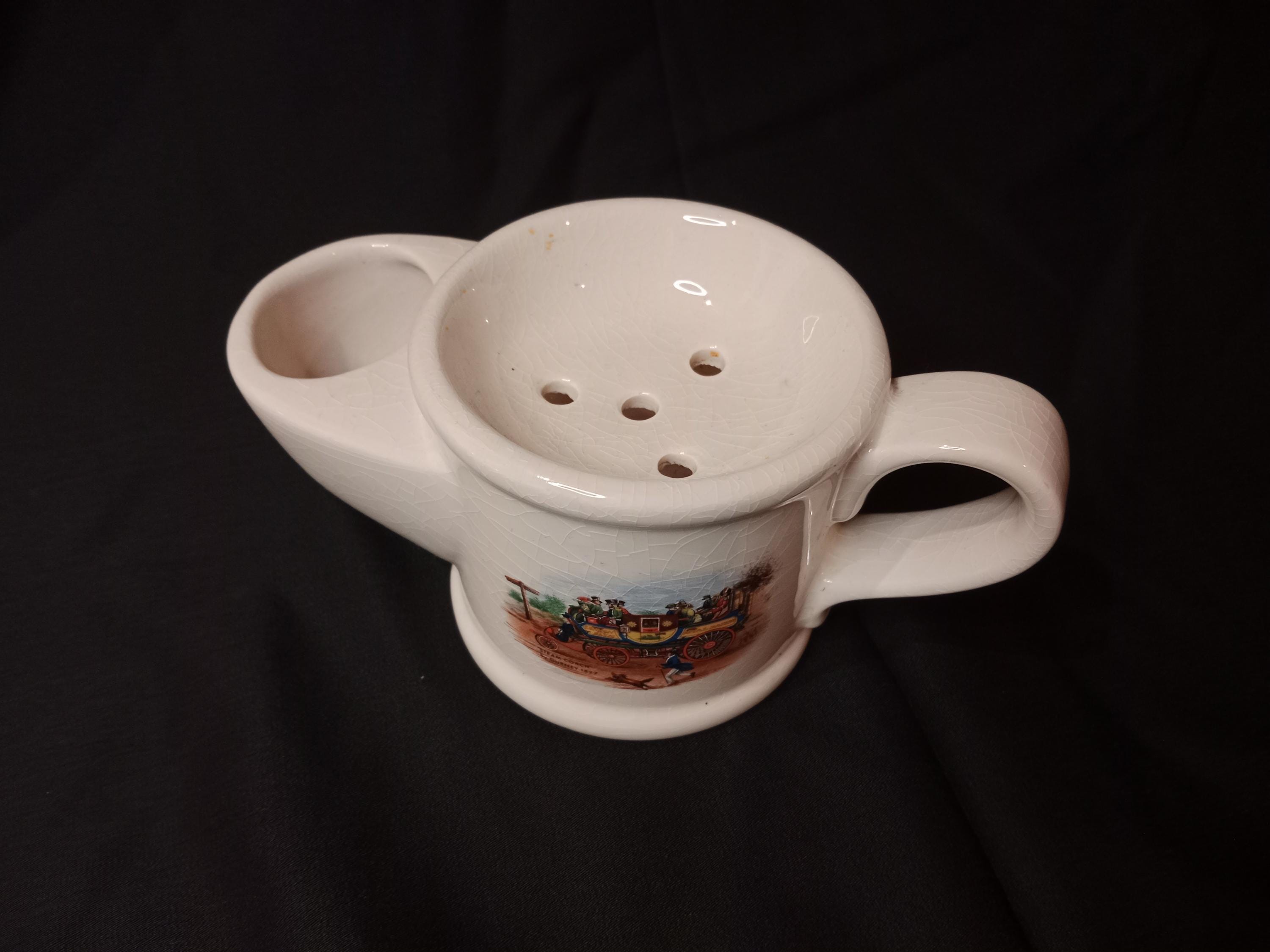 Vintage Wade shaving mug, 1970s, decorated with Steam Coach by Gurney 1827, great condition, made in England, 3.5" high, English ceramic