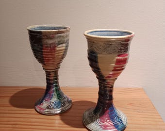 Irish Pottery Goblets, Michael Kennedy, Traditional Design, Signed, 7.5" H