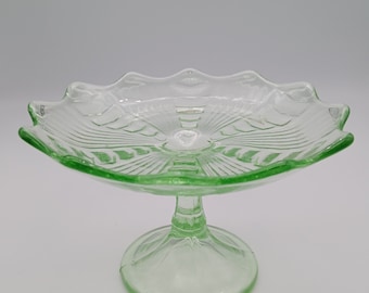 Vintage green glass cake or sweets stand, 6 inch in diameter, 4 inch height, perfect condition, hand curated