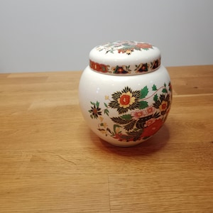 Vintage Sadler Pottery Ginger Jar. Floral Decoration. Orange Flowers. Lidded Pot, great condition
