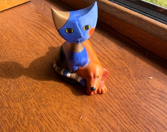Goebel Rosina Wachtmeister Modern Art Cat Figurine Bella & Oskar Blue Abstract