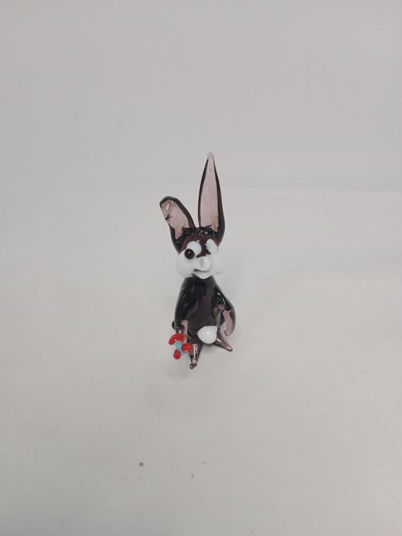 ガラス製ムラーノスタイルのウサギの置物、手吹き、小さなガラスの