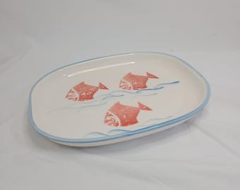 Hand-Painted Ceramic Fish Platter: Santos Portugal Seafood Serving Dish