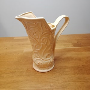 Wade Heath Jug, beautiful cream/beige colour, geometrical Art Deco design, pitcher, vase, jug,  made in England, 8.5&quot; high, summer cottage