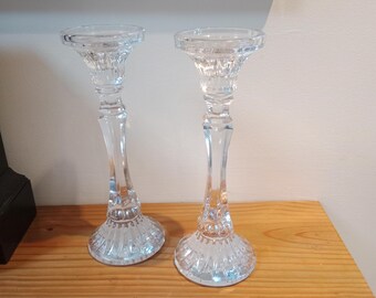 Tipperary Crystal Candlestick Pair, Elegant Clear Glass, Made in Ireland