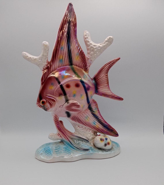No.822 Jema Holland ジェマ ホランド 魚 磁器 陶器 置物 Vintage Jema Holland No.822 Pink Angel Fish Porcelain Figurine