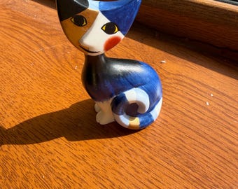 Goebel Rosina Wachtmeister Modern Art Cat Figurine, Massimo, blue, small