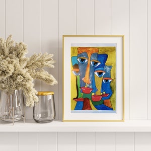 Impresión de arte mural en papel de cartulina de alta calidad, 21 x 27 cm, basada en una pintura original en acuarela y bolígrafo, marco no incluido, oficina en casa