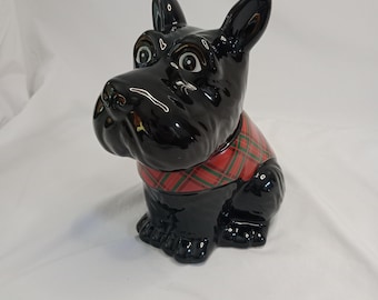 Scottish Terrier Cookie Jar: Ceramic Dog Biscuit Jar, Red Tartan