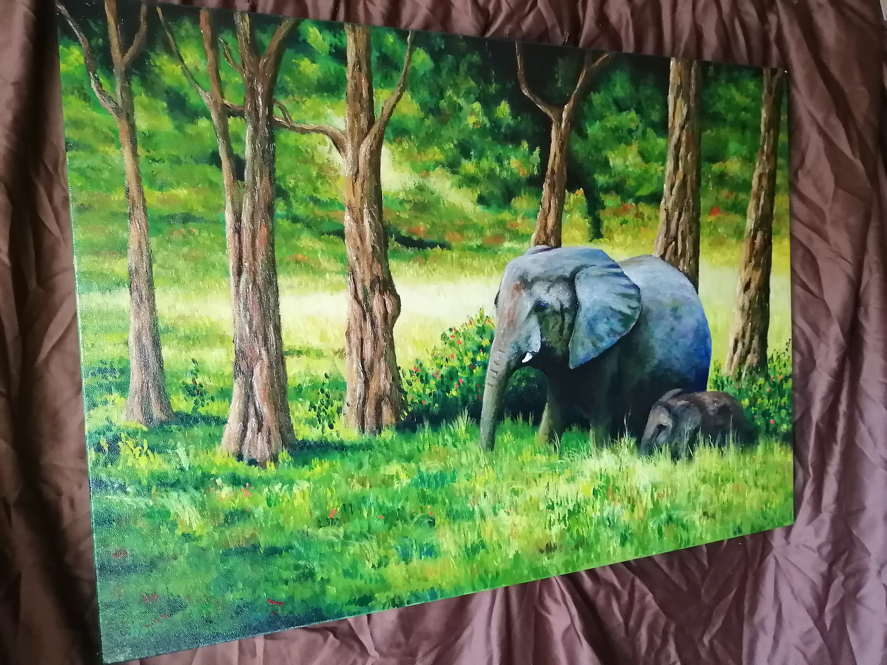 Afrika Elefant Ölgemälde-Set – 5-teilig, Handbemalt Auf Leinwand, Fertig Zum Aufhängen, Deko Für Wohnzimmer & Büro