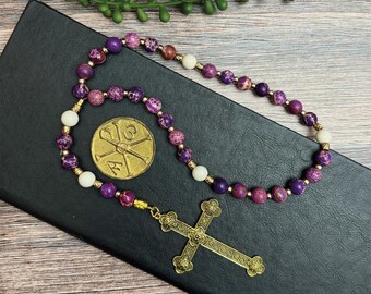 Anglican Prayer Beads, Sarah, 14k gold plated spacers, violet imperial jasper, ivory jasper, rosary, liturgy, Protestant, Christian
