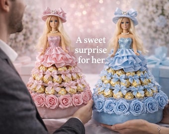 Cadeau met snoeppop, chocoladeboeketpop, handgemaakt zoet cadeau, uniek cadeau voor een vrouw, verjaardagscadeau, luxe snoeparrangement